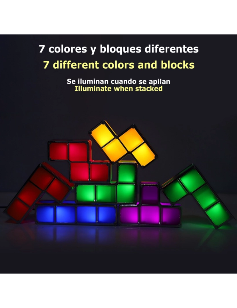 imagem de DAM. Lâmpada LED multicolor Tetris retrô. Junte as peças e elas vão se iluminar, criar formas livremente.2