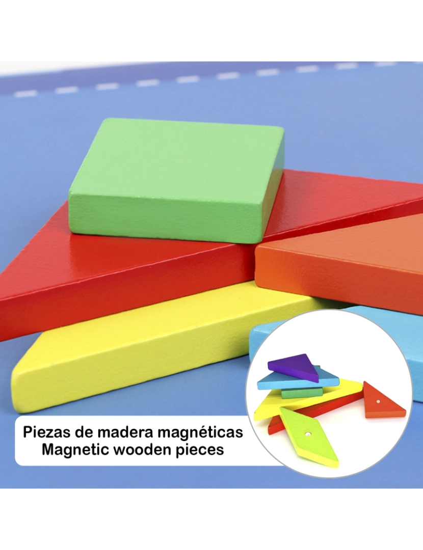imagem de DAM. Livro com Tangram magnético de madeira. Inclui 96 desafios e suas soluções.2