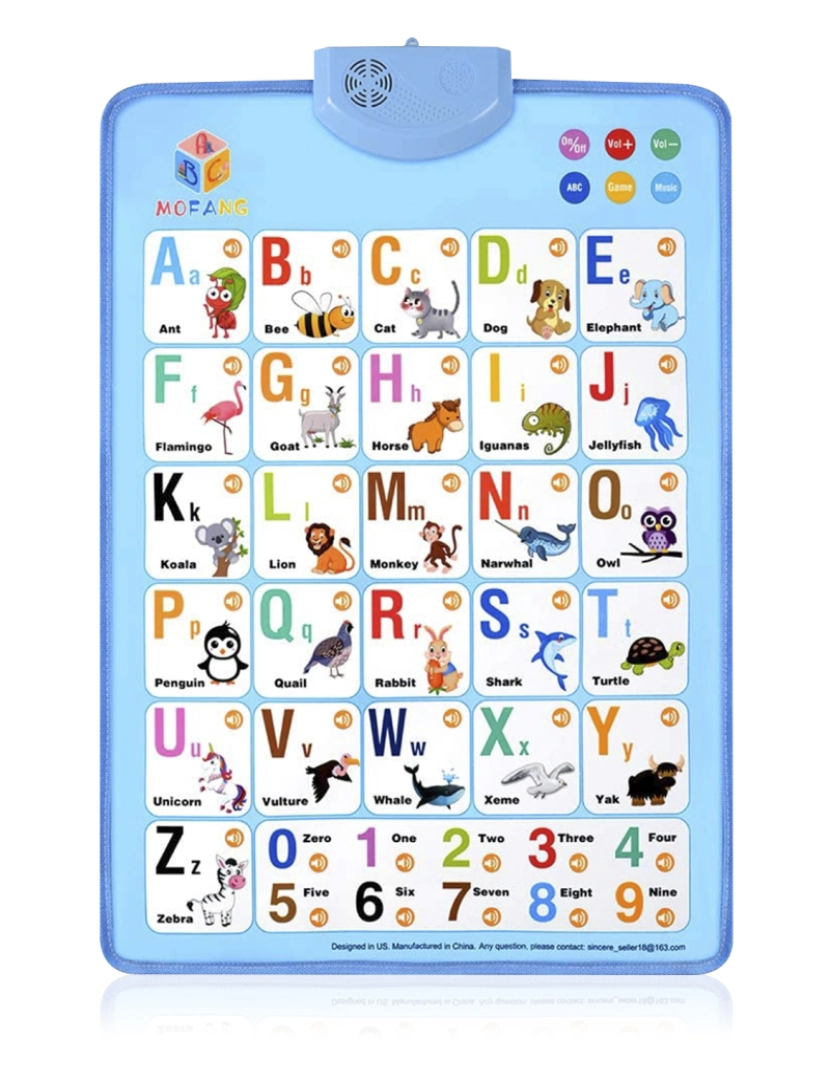 DAM - DAM. Alfabeto eletrônico interativo para aprender inglês, ABC falante e pôster musical. Brinquedo educativo para crianças