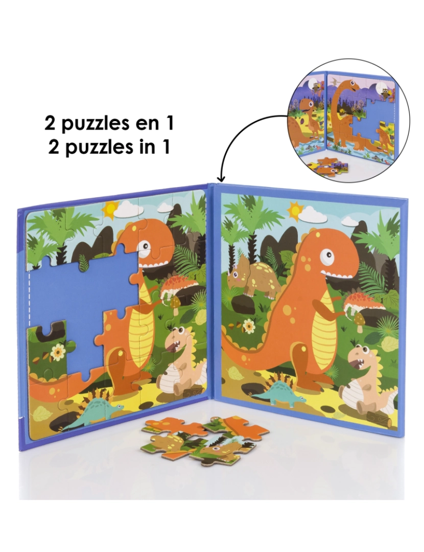 imagem de DAM. Desenho de puzzle Paraíso dos Dinossauros de 40 peças magnéticas. Formato de livro, 2 quebra-cabeças de 20 peças em 1.2