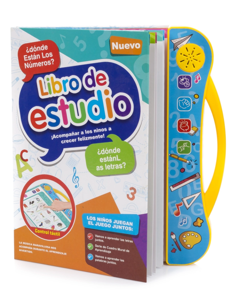 DAM - DAM. Study Book, livro eletrônico educacional com sons, bilíngüe em espanhol e inglês. Matemática, linguagem, atividades criativas.