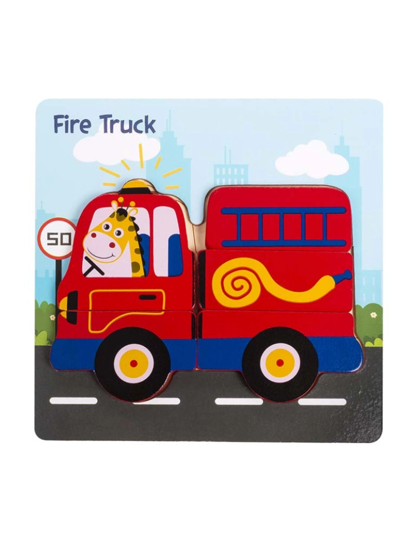 DAM - Puzzle em madeira para crianças 5 peças Projeto do Camião de bombeiros