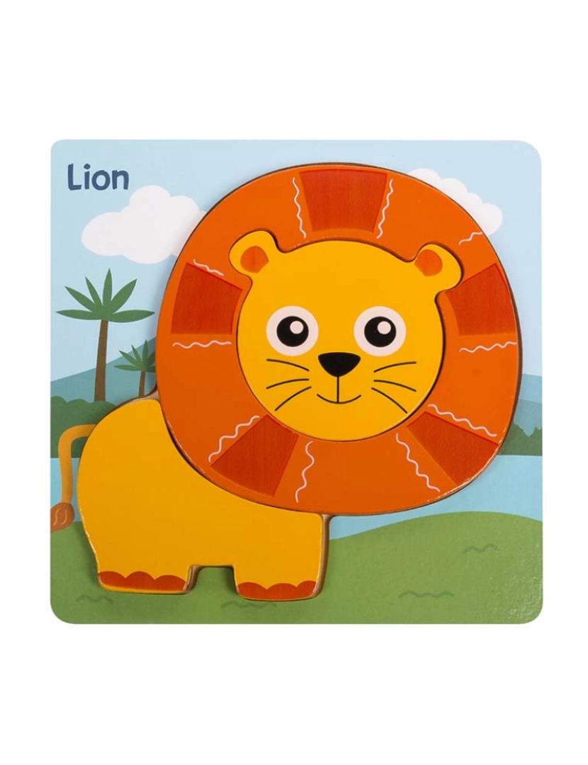 DAM - Puzzle de madeira para crianças, 3 peças. Desenho de leão.