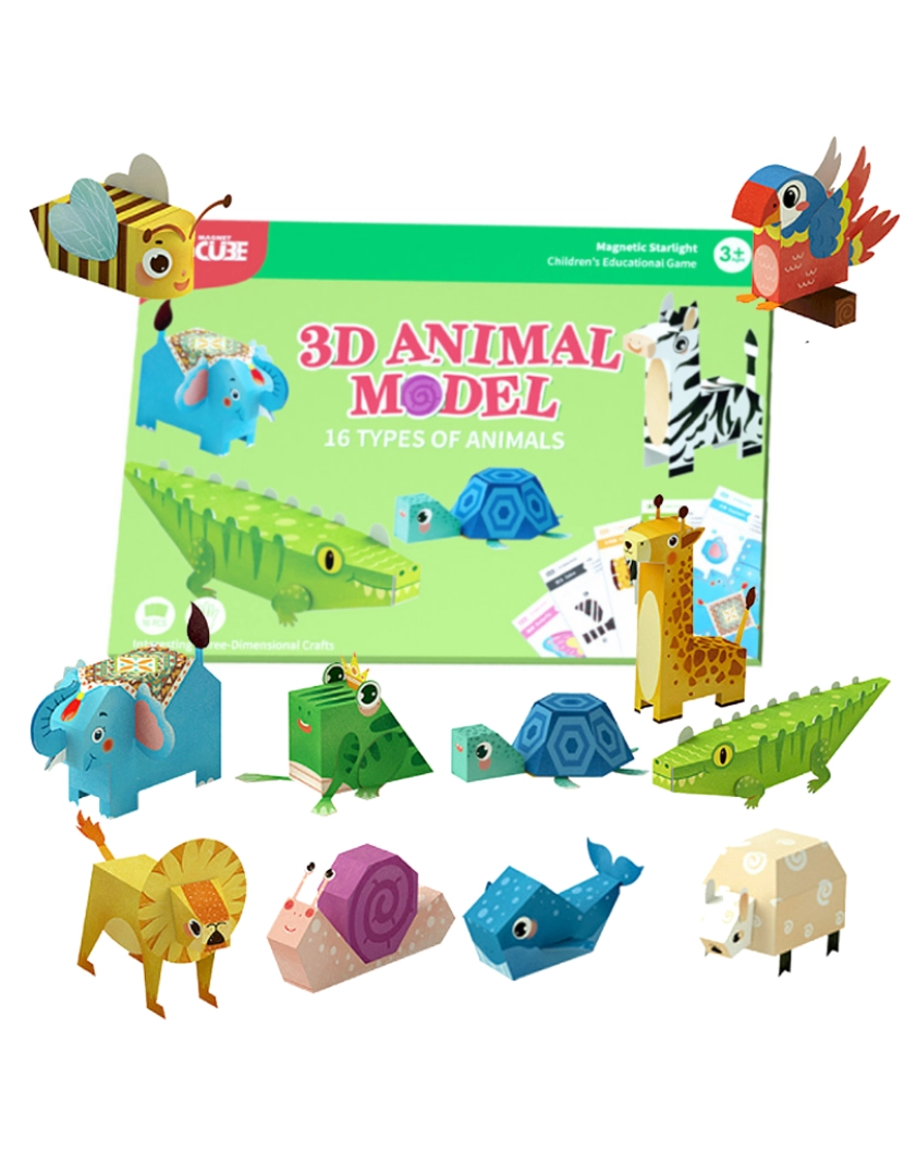 DAM - DAM. Kit de artesanato de origami de papel 3D. Figuras de animais.