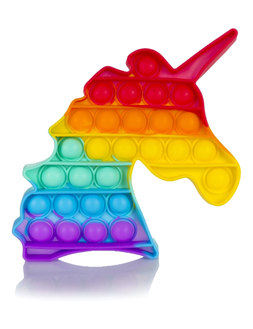 DAM - DAM. Bubble Pop It brinquedo sensorial desestressante, bolhas de silicone para apertar e apertar. Design de unicórnio multicolorido.