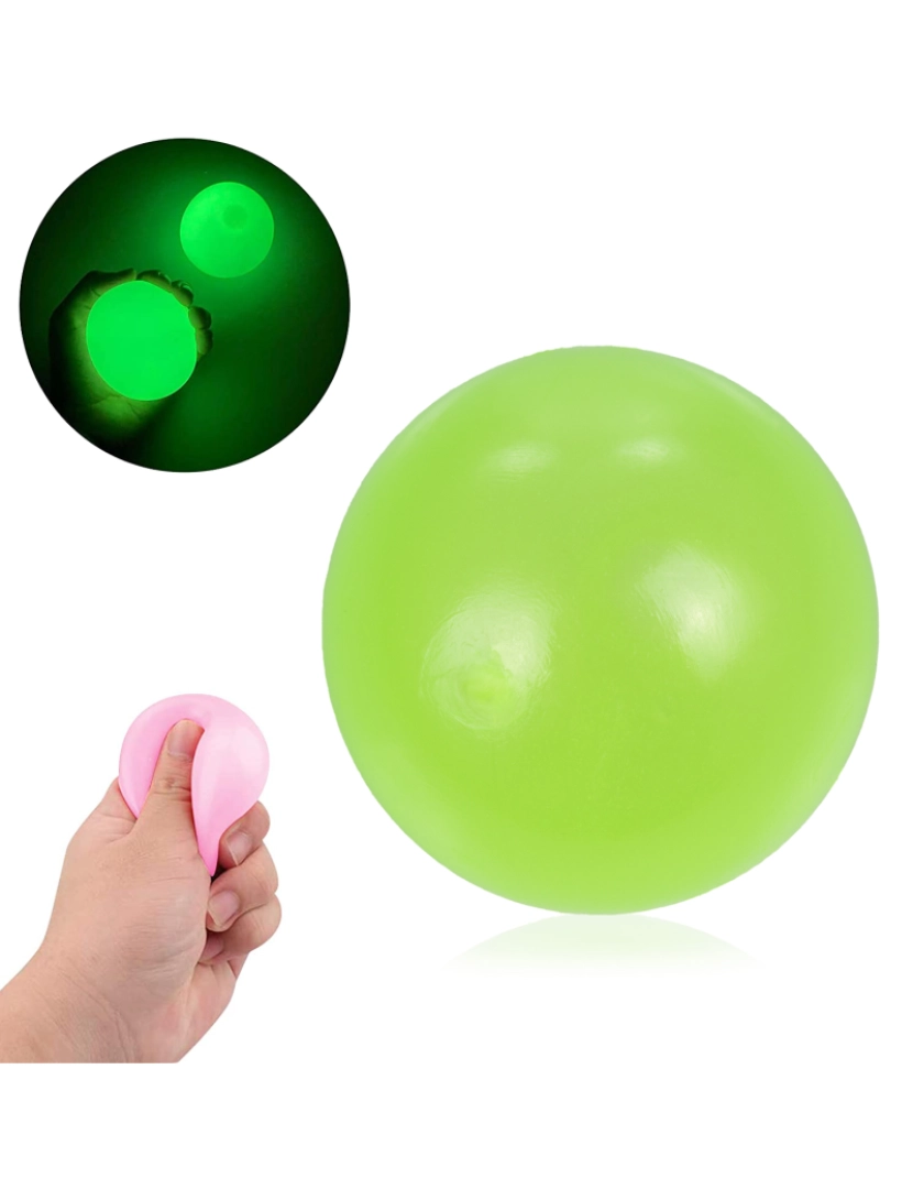 DAM - DAM. Bola de silicone antiestresse de 5,5 cm, brilha no escuro. Bola macia para apertar e apertar.