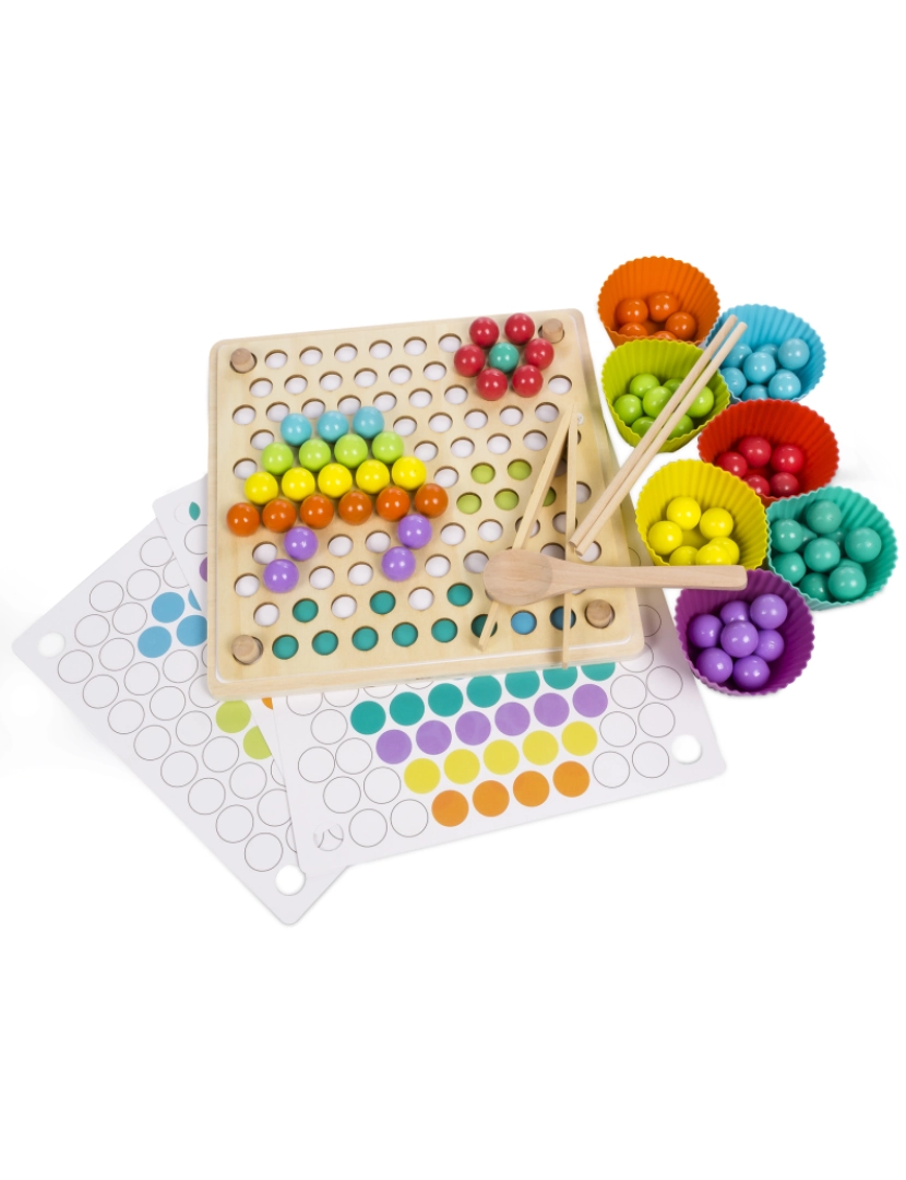 DAM - DAM. Tábua Montessori de madeira para criar mosaicos multicoloridos. Crie desenhos de forma livre ou siga padrões.