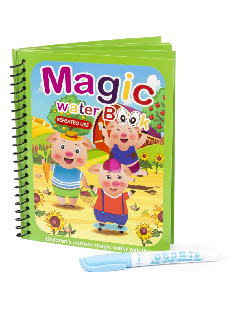imagem de DAM. Desenho de livro de colorir água 3 porquinhos. Tinta mágica para crianças, reutilizável. Desenhe e pinte sem manchar. Inclui marcador de água.1