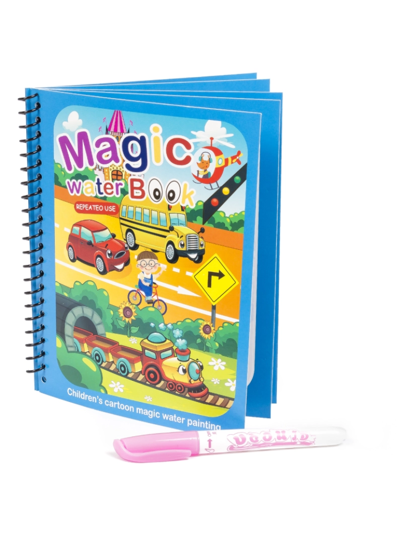 imagem de DAM. Veículos de design de livros para colorir de água. Tinta mágica para crianças, reutilizável. Desenhe e pinte sem manchar.Inclui marcador de água1