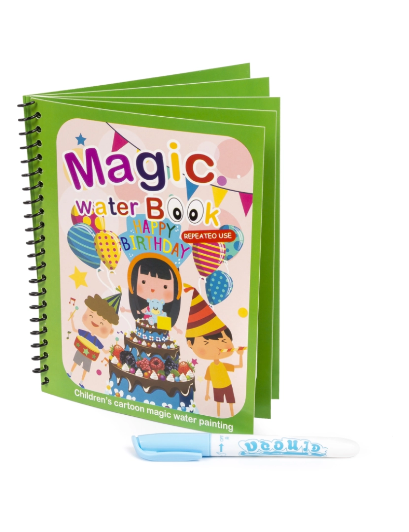 imagem de DAM. Desenho de feliz aniversário de livro para colorir de água. Tinta mágica para crianças, reutilizável. Desenhe e pinte sem manchar.1