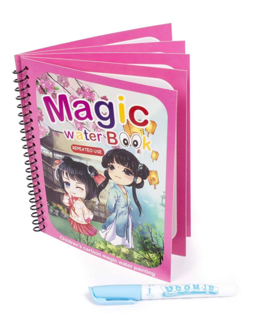 DAM - DAM. Design de princesas de mangá de livro de colorir de água. Tinta mágica para crianças, reutilizável. Desenhe e pinte sem manchar.