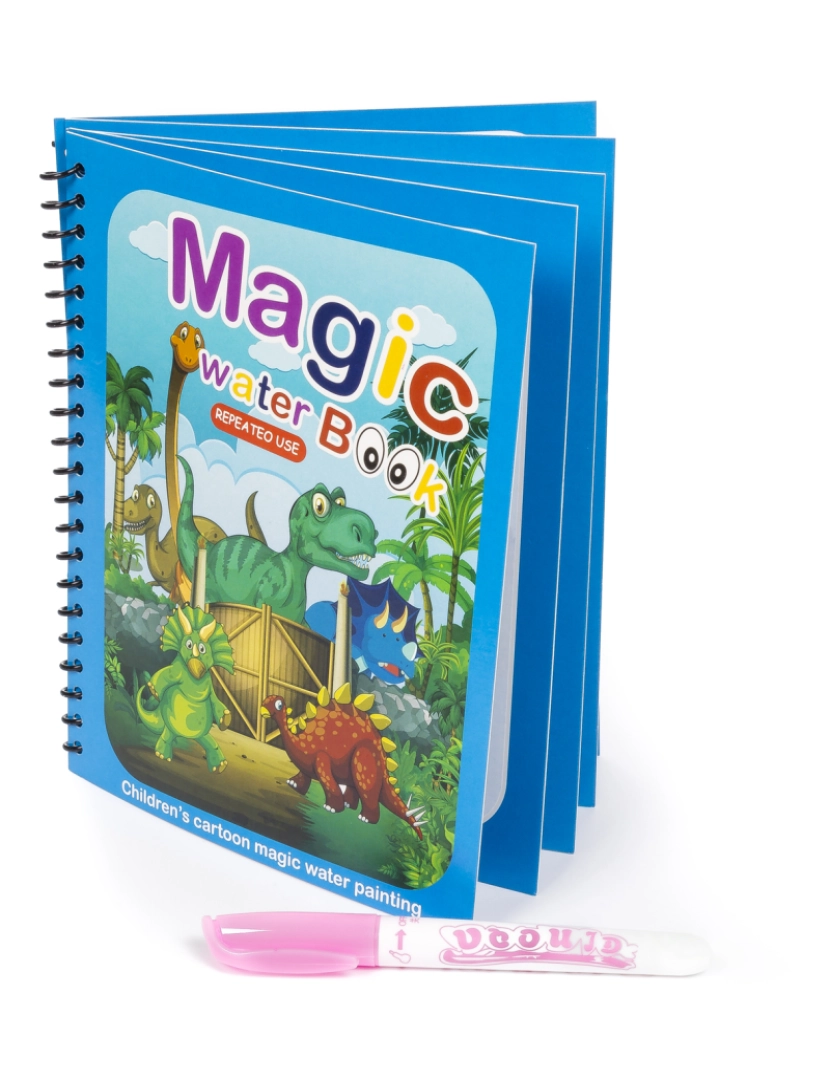 imagem de DAM. Livro de colorir em dinossauros de design de água. Tinta mágica para crianças, reutilizável. Desenhe e pinte sem manchar.Inclui marcador de água1