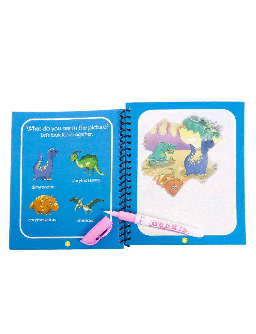 imagem de DAM. Livro de colorir em dinossauros de design de água. Tinta mágica para crianças, reutilizável. Desenhe e pinte sem manchar.Inclui marcador de água2