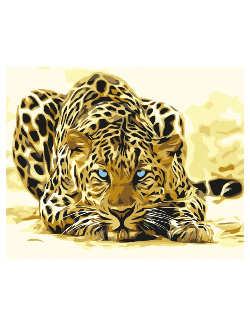 imagem de DAM. Tela com desenho para pintar por números, 40x50cm. Desenho de leopardo. Inclui pincéis e tintas necessárias.1