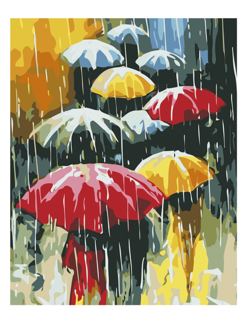 DAM - DAM. Tela com desenho para pintar por números, 40x50cm. Projeto guarda-chuva. Inclui pincéis e tintas necessárias.