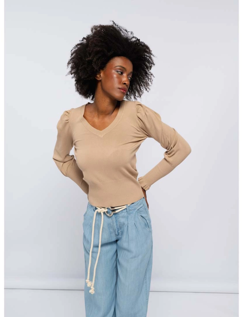 SMF - Camisola De Malha Suave De Manga Abalonada Senhora Gold