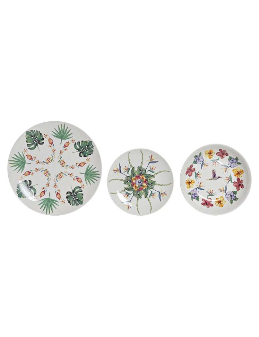 DKD Home - Conjunto de Louça  Decor Branco Multicolor Porcelana Tropical 18 Peças