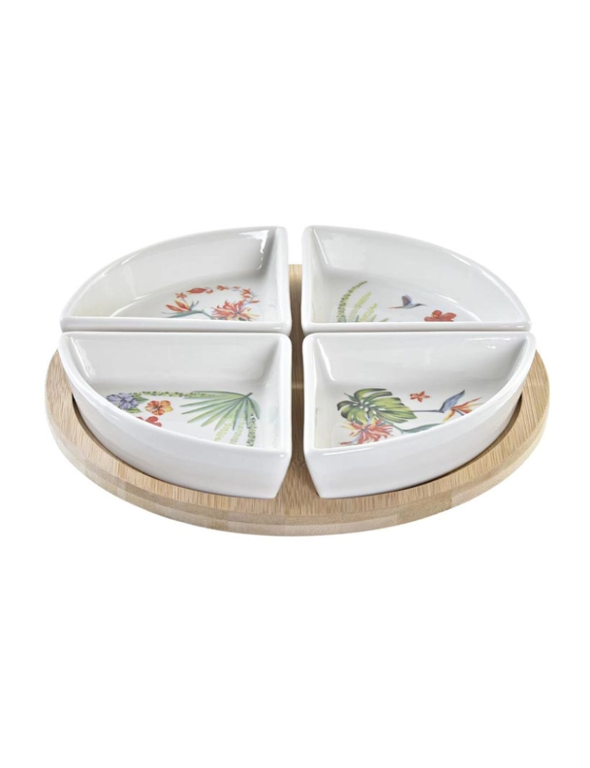 DKD Home - Conjunto para Aperitivos DKD Home Decor Branco Multicolor Natural Bambu Grés Tropical 21,5 x 21,5 x 1 cm (5 pcs)