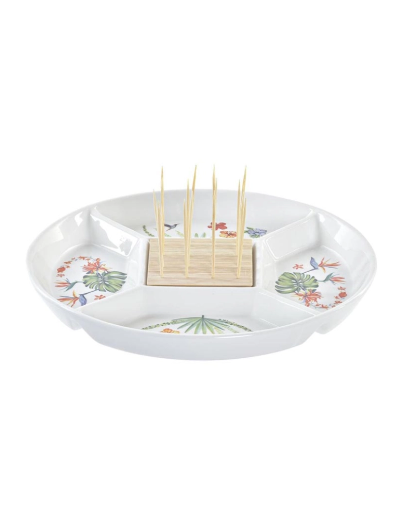 DKD Home - bandeja de aperitivos DKD Home Decor Multicolor Natural Bambu Grés Tropical 23,5 x 23,5 x 7 cm