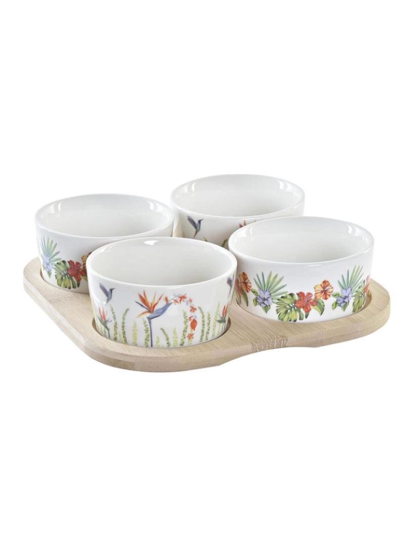 DKD Home - Conjunto para Aperitivos DKD Home Decor Multicolor Natural Bambu Plástico Grés Tropical 19,7 x 19,7 x 1 cm (5 pcs)