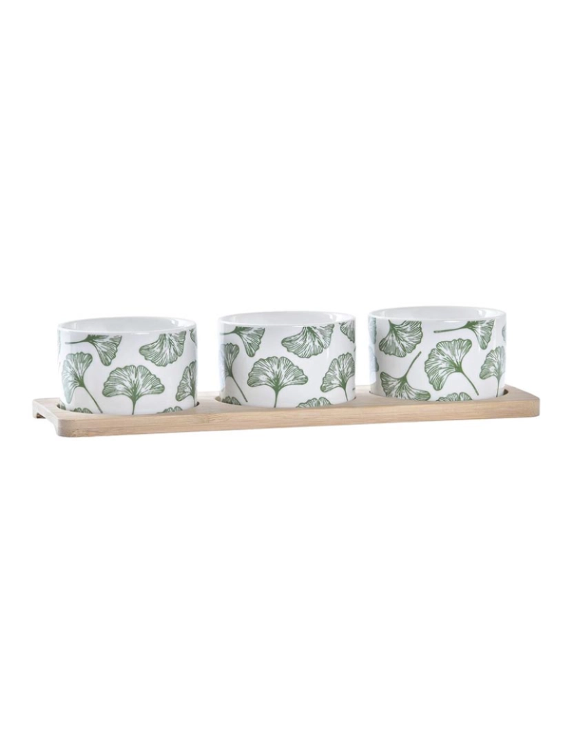 DKD Home - Conjunto para Aperitivos DKD Home Decor Bambu Grés Folhas 3 Peças 4 Peças 28 x 9,7 x 1,5 cm