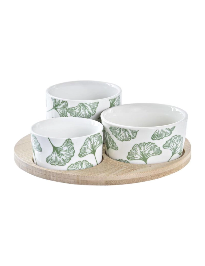 DKD Home - Conjunto para Aperitivos DKD Home Decor Bambu Grés Folhas Tropical 4 Peças 18 x 18 x 1 cm