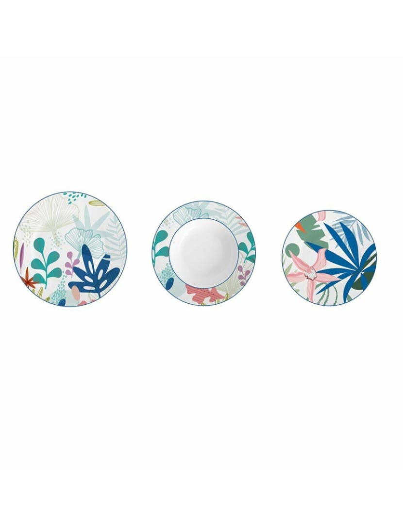 DKD Home - Conjunto de Louça  Decor Azul Verde Azuis / Verdes Porcelana Moderno Folha de planta 18 Peças