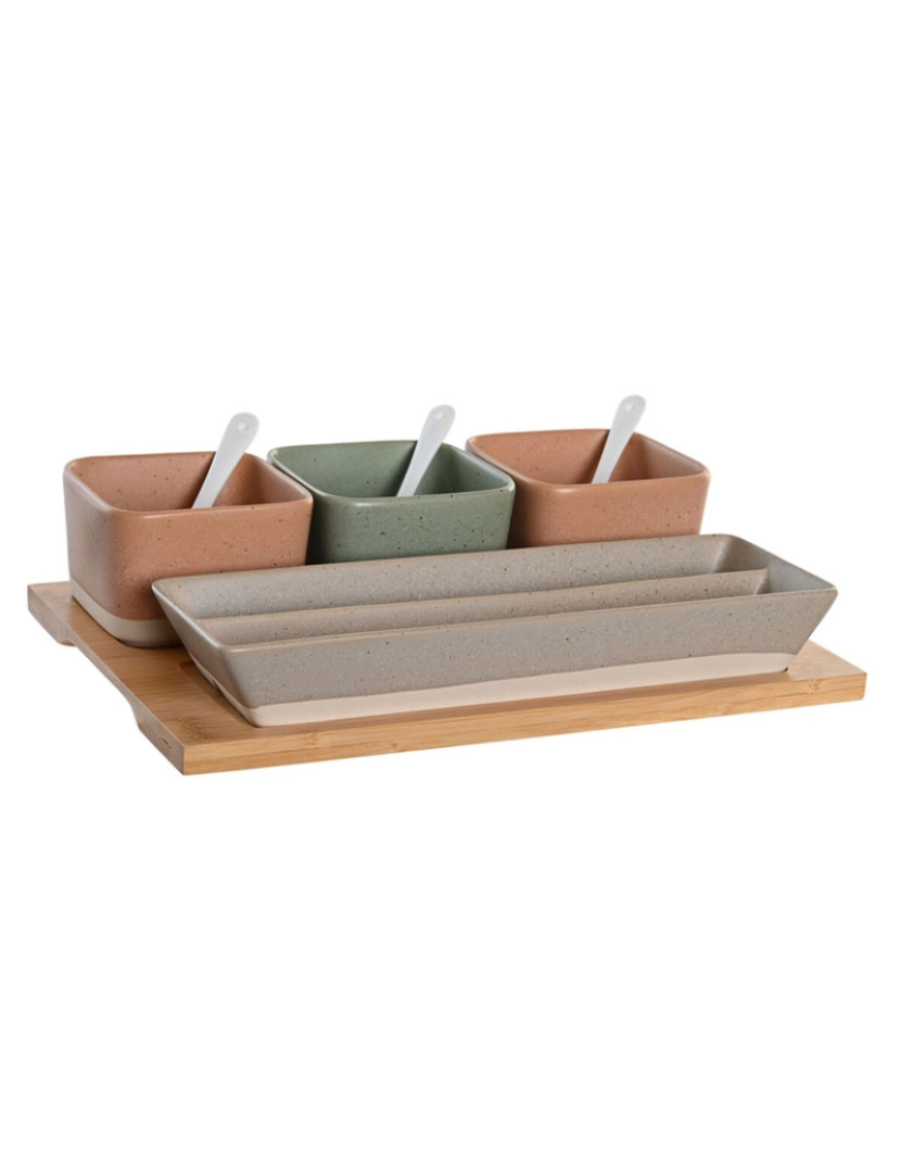 DKD Home - Conjunto para Aperitivos DKD Home Decor 26 x 9 x 4 cm Porcelana Multicolor Bambu 8 Peças Escandinavo