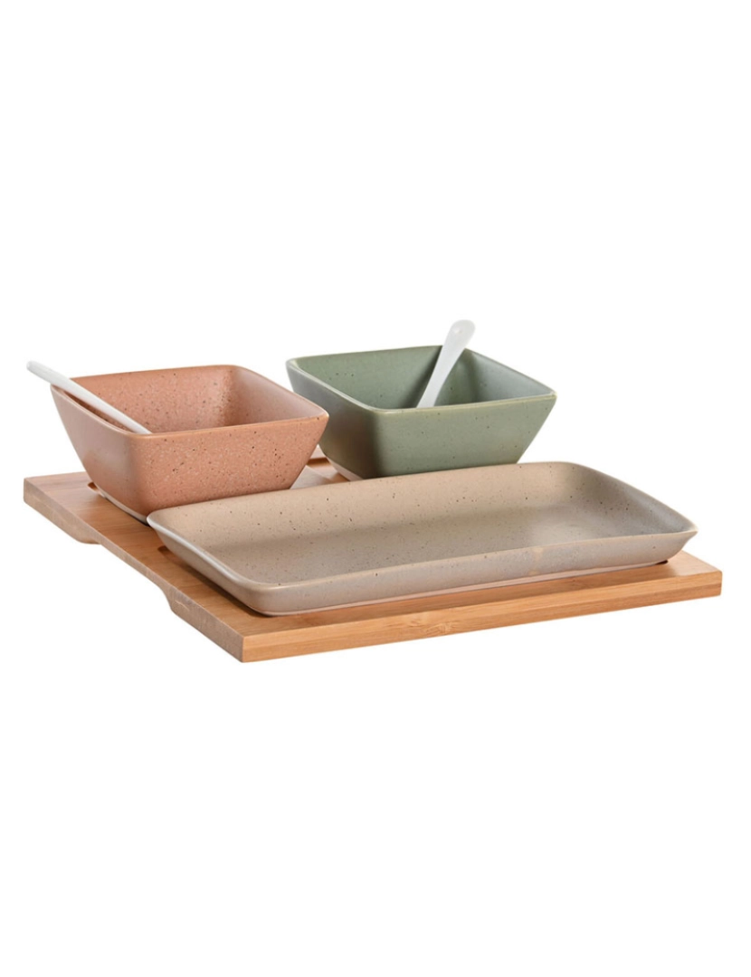 DKD Home - Conjunto para Aperitivos DKD Home Decor 24 x 23,5 x 1,5 cm Porcelana Multicolor Bambu 6 Peças Escandinavo