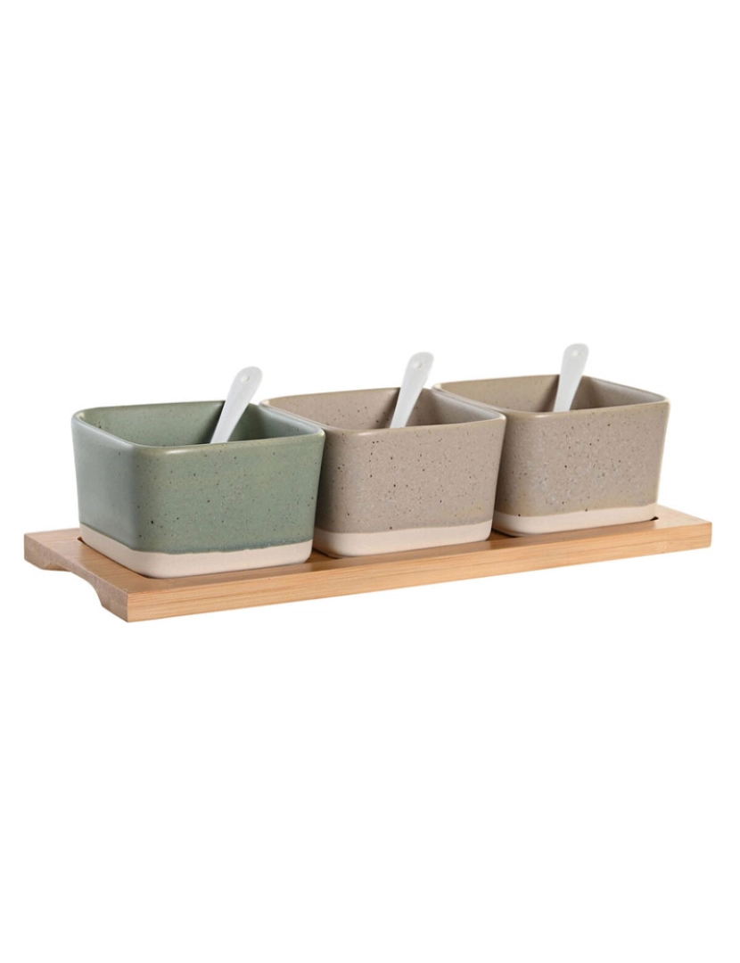 DKD Home - Conjunto para Aperitivos DKD Home Decor 29 x 11,5 x 1,5 cm Porcelana Multicolor Bambu Escandinavo