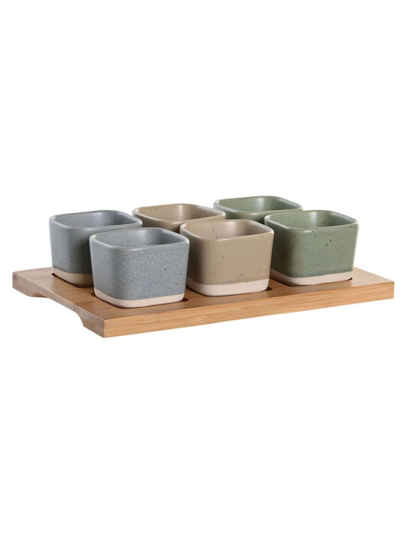 DKD Home - Conjunto para Aperitivos DKD Home Decor 21,6 x 15 x 1,5 cm Porcelana Multicolor Bambu Escandinavo