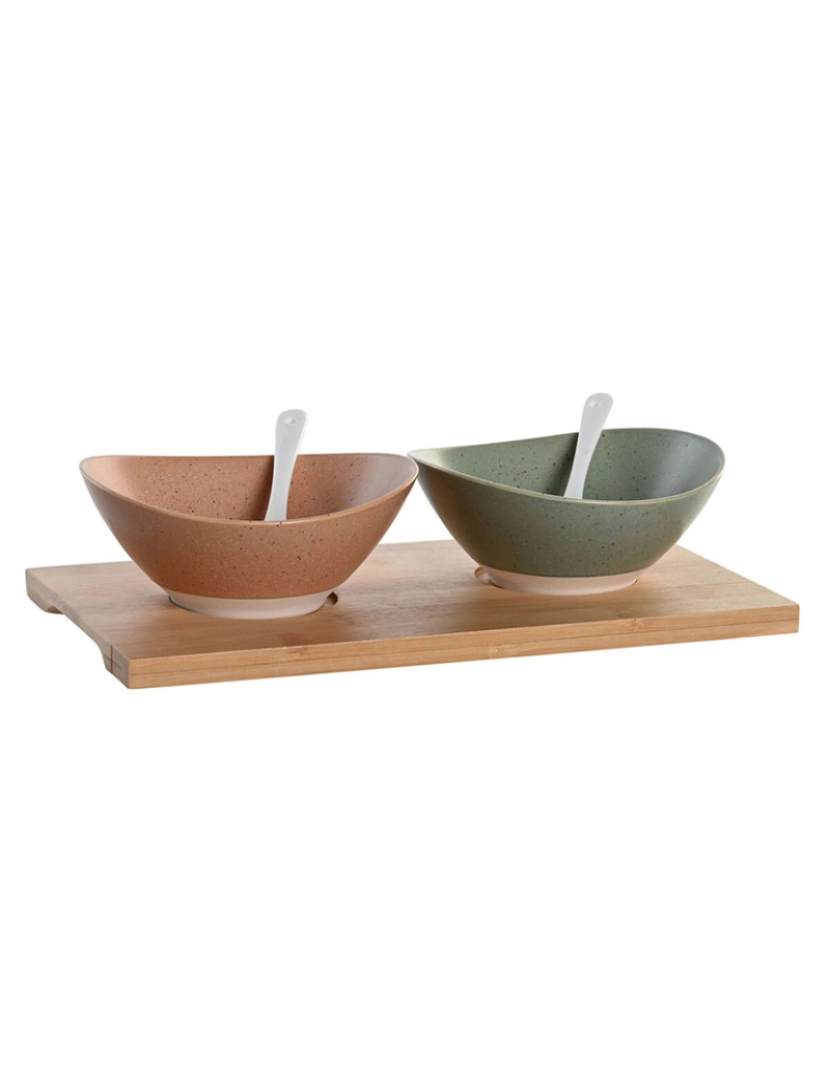 DKD Home - Conjunto para Aperitivos DKD Home Decor 29 x 15,5 x 1,5 cm Porcelana Multicolor Bambu Escandinavo