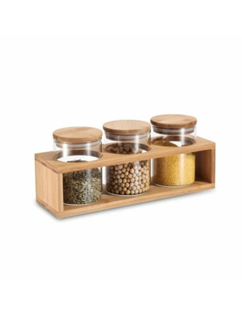 DKD Home - Conjunto de 3 Potes DKD Home Decor 31 x 11 x 11,5 cm Natural Bambu Vidro de Borosilicato