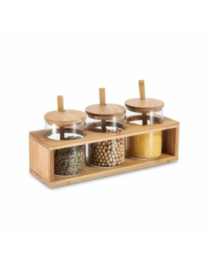 DKD Home - Conjunto de 3 Potes DKD Home Decor 31 x 11 x 10,5 cm Natural Bambu Vidro de Borosilicato