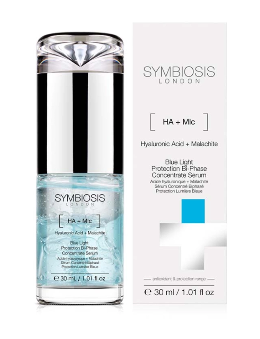 Symbiosis - [Ácido Hialurônico + Malaquita] Soro Concentrado Bifásico de Proteção contra Luz Azul