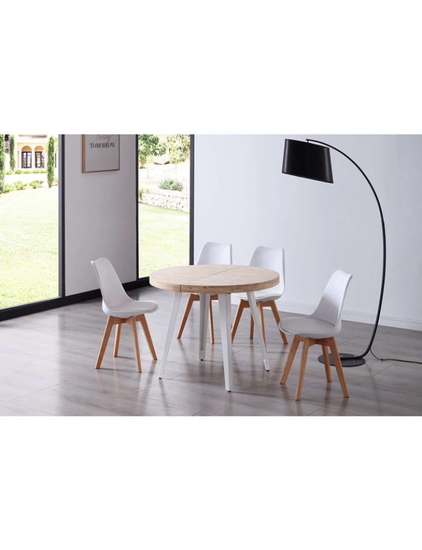 Duehome - MESA DE JANTAR REDONDA EXTENSÍVEL BERG CARVALHO NORDÊS / BRANCO