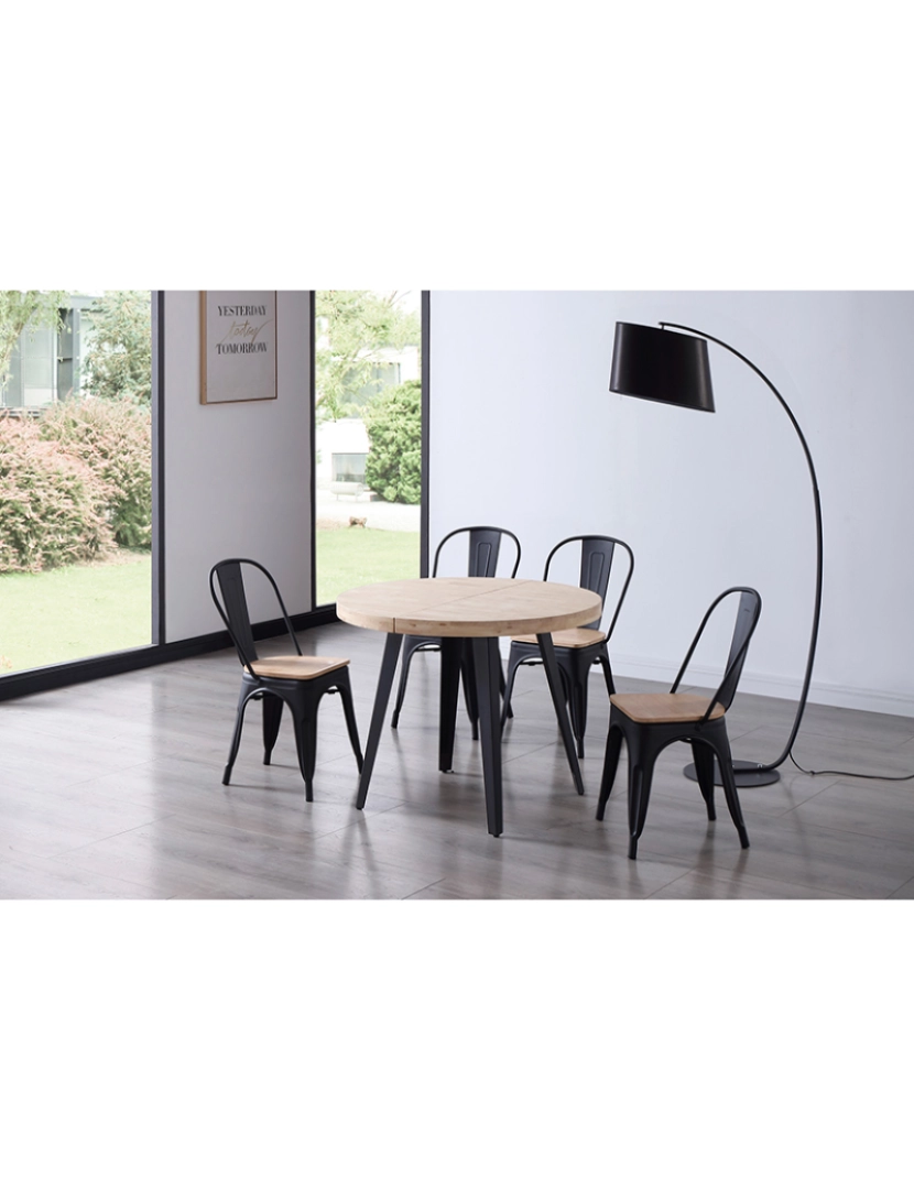 Duehome - MESA DE JANTAR REDONDA EXTENSÍVEL BERG CARVALHO NORDÊS / PRETO