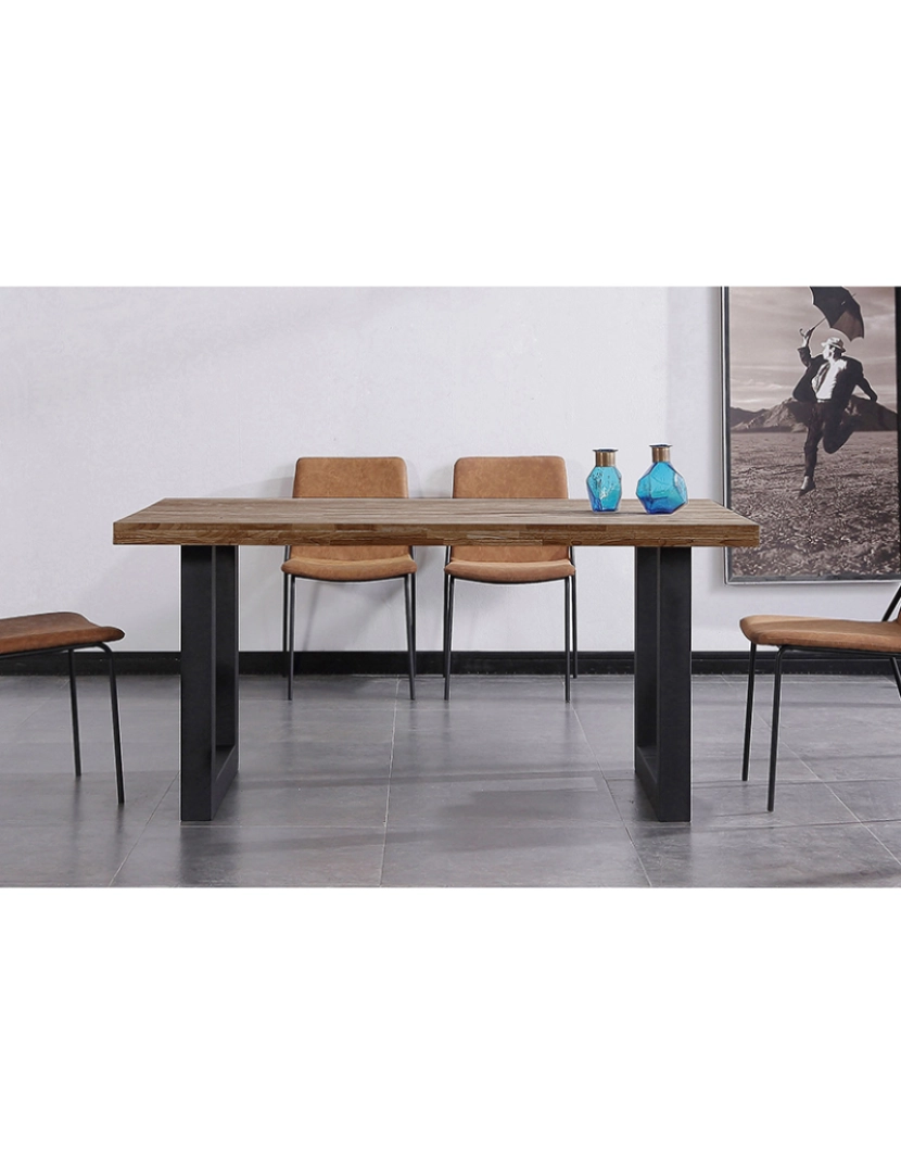 Duehome - MESA DE JANTAR FIXA LOFT CARVALHO AMERICANO / PRETO