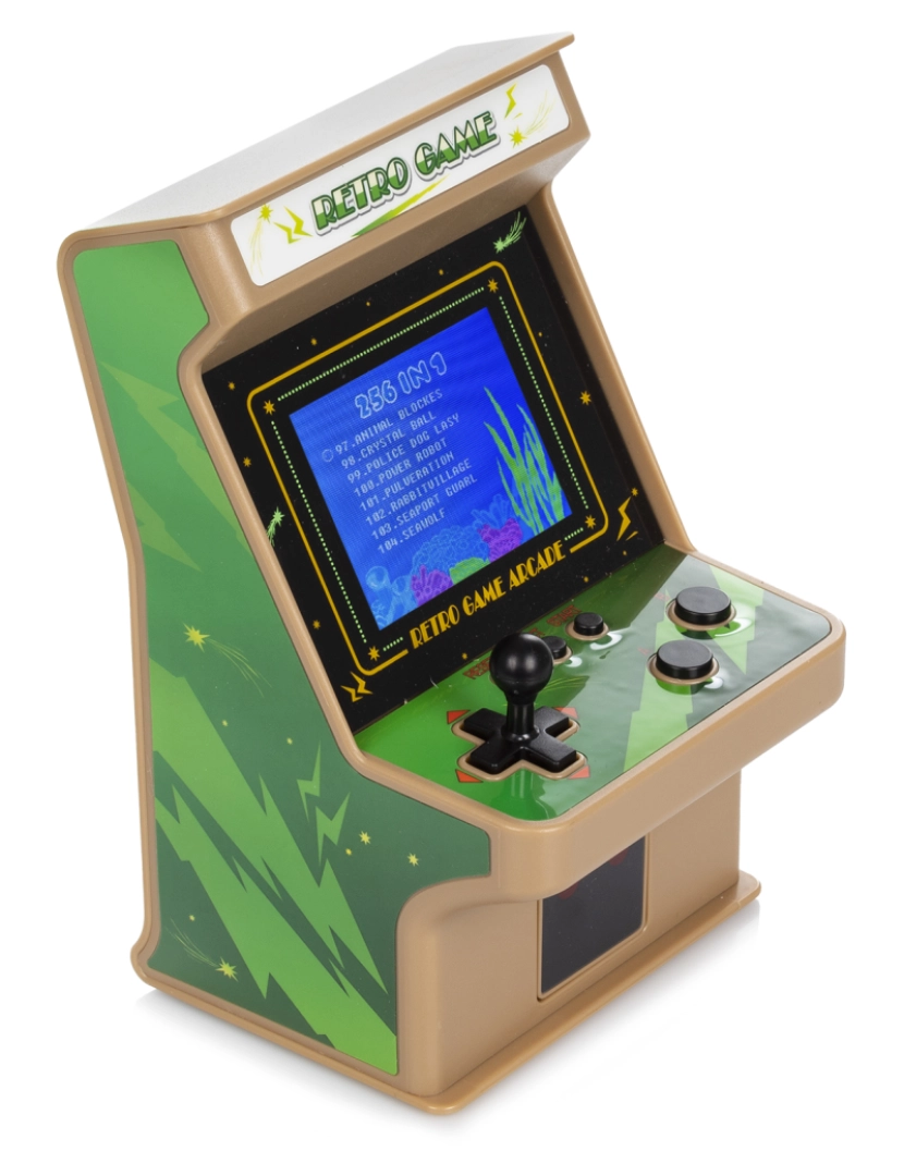 imagem de DAM. Arcade console GC18 mini máquina de arcade, portátil com 256 jogos. Tela LCD de 2,8.5