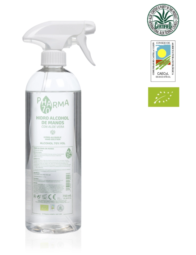 DAM - EPIDAM. HA70 Pulverizador 750 ml hidro álcool com Aloe Vera Orgânico