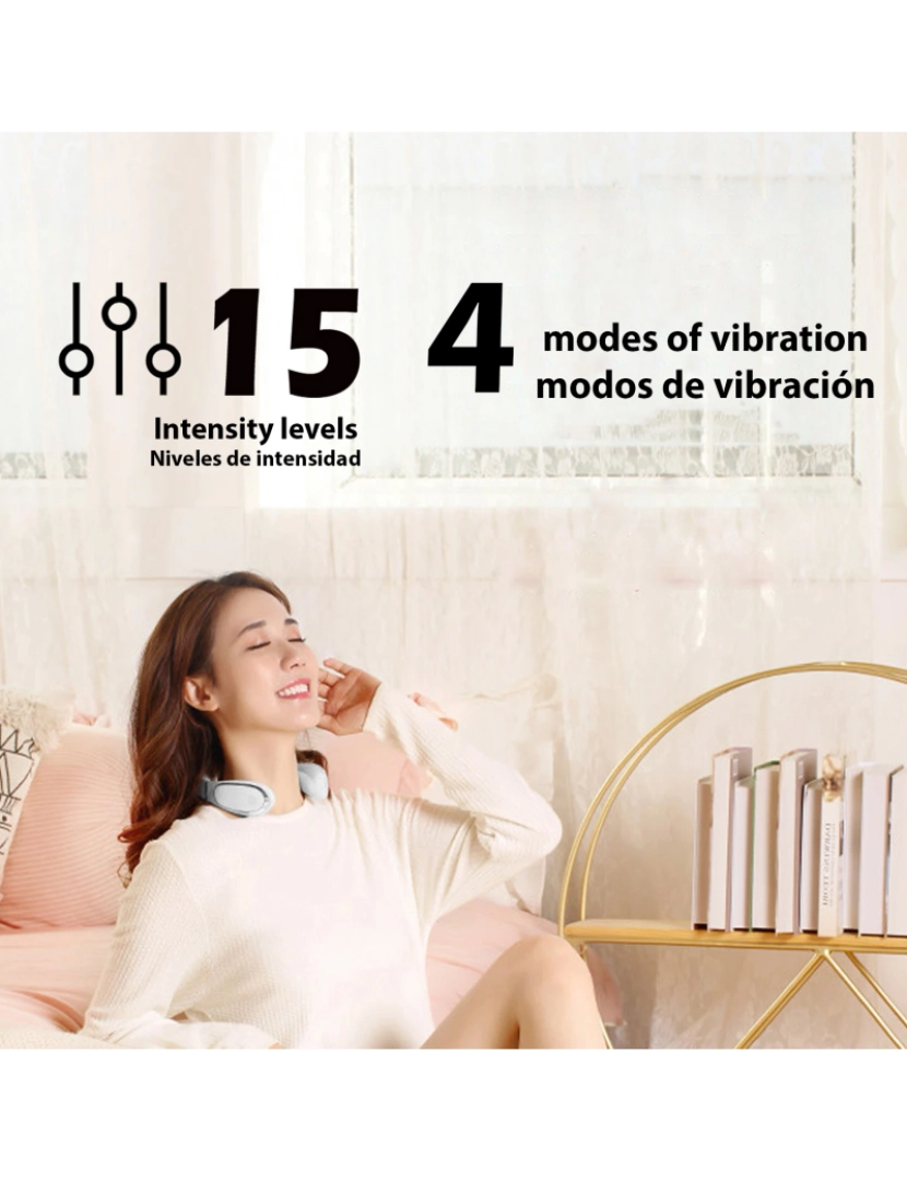 imagem de DAM. Massageador de pescoço inteligente com eletrodos térmicos e controle remoto. 4 modos de massagem de intensidade variável2