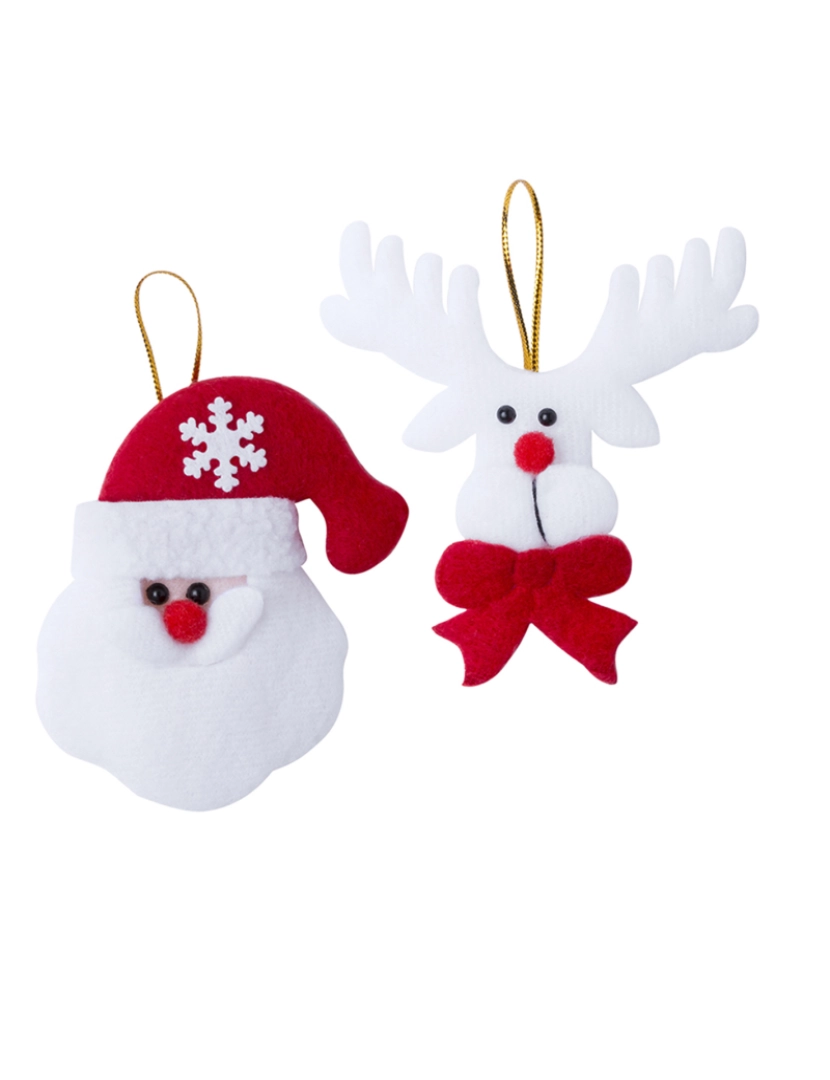 DAM - DAM. Pack de 2 decorações de Natal Pai Natal e rena com laço.