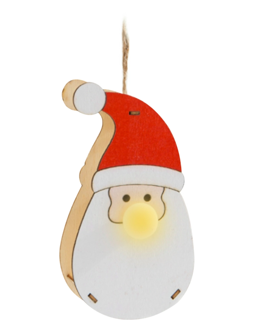 DAM - DAM. Pingente de madeira para decoração de Natal iluminado com LED Face Sant Claus