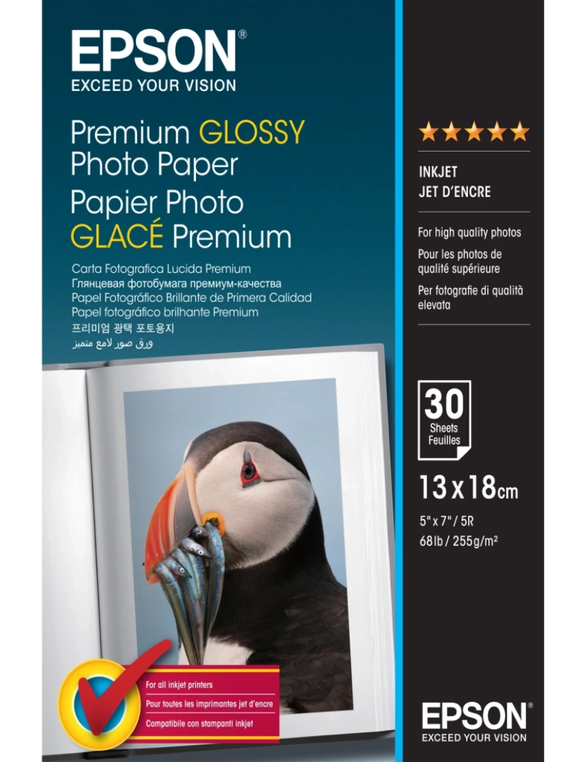 imagem de Papel de Impressão Epson > Premium Glossy Photo Paper, 130 X 180 MM, 255G/M², 30 Folhas - C13S0421541