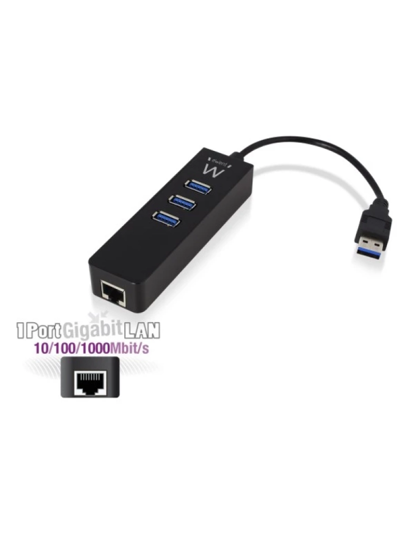 Ewent - HUB USB Ewent > de Interface 3.2 GEN 1 (3.1 GEN 1) TYPE-A 5000 Mbit/s Preto - EW1140