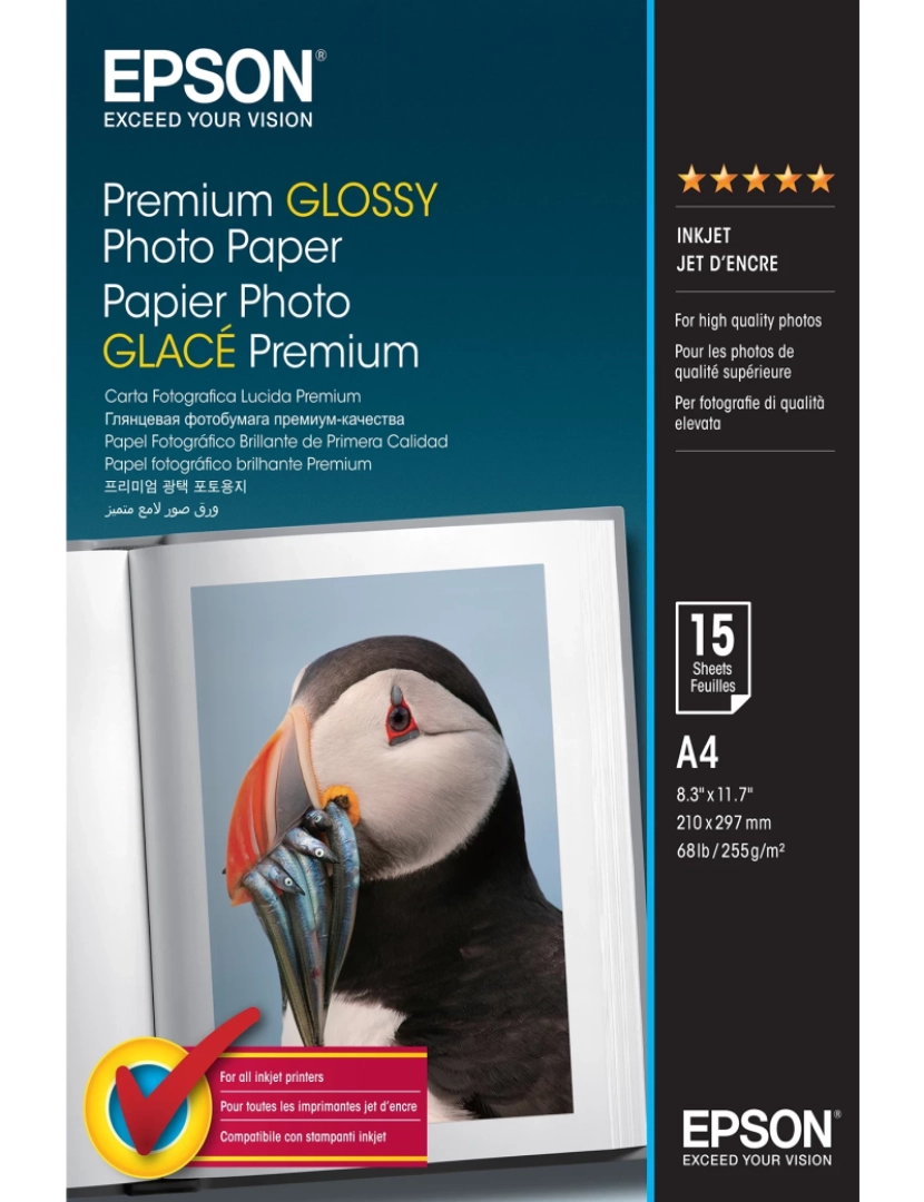 Epson - Papel de Impressão Epson > Premium Glossy Photo Paper, DIN A4, 255G/M², 15 Folhas - C13S042155