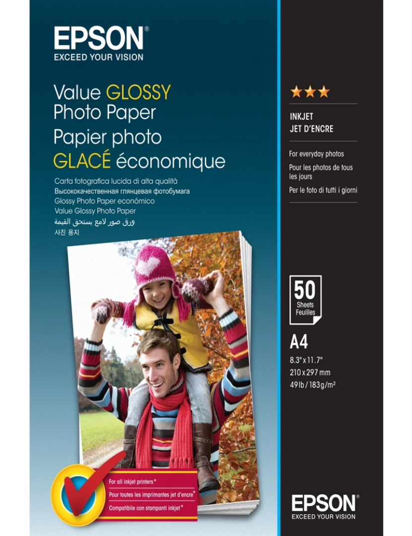 Epson - Papel de Impressão Epson > Value Glossy Photo Paper Fotográfico A4 Multicor Brilho - C13S400036