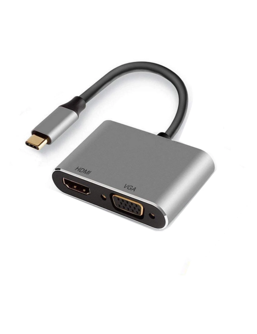 imagem de Adaptador USB Ewent > de Cabo de Vídeo 0,15 M TYPE-C Hdmi + VGA (D-SUB) Preto, Prateado - EW97001
