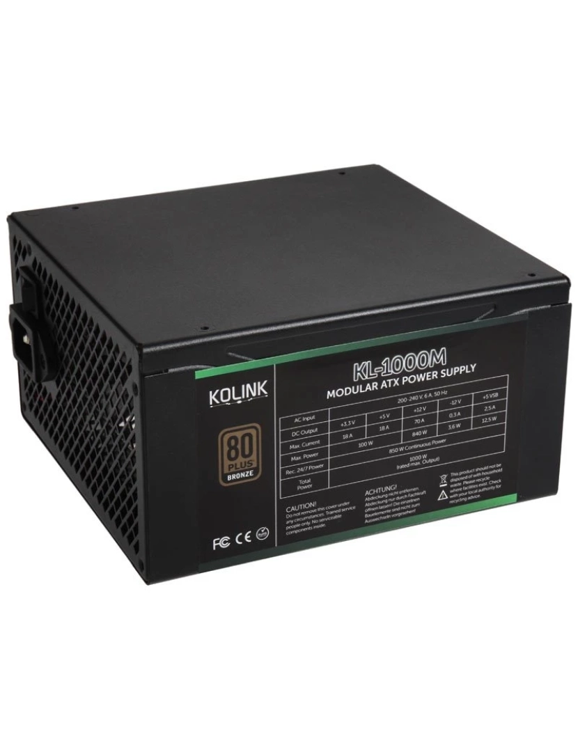 Kolink - Fonte de Alimentação Modular Kolink > 1000 W 20+4 PIN ATX Preto - KL-1000M