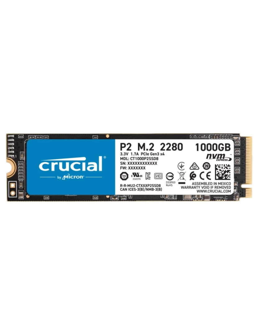 Crucial - Drive SSD Crucial > P2 M.2 1000 GB PCI Express 3.0 Nvme - CT1000P2SSD8